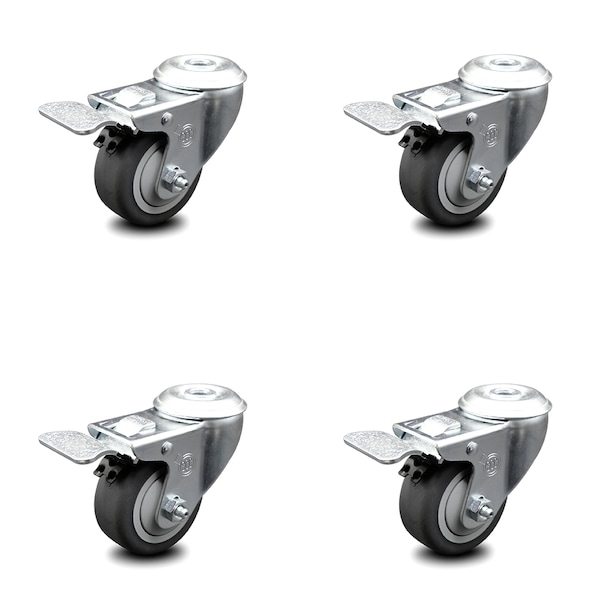 3 Inch Thermoplastic Rubber Swivel Bolt Hole Caster Set with Total Lock Brake